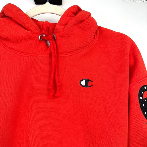 Champion Hoodie Womens Small Orange Reverse Weave Spellout Pullover Orange black - Picture 2 of 12